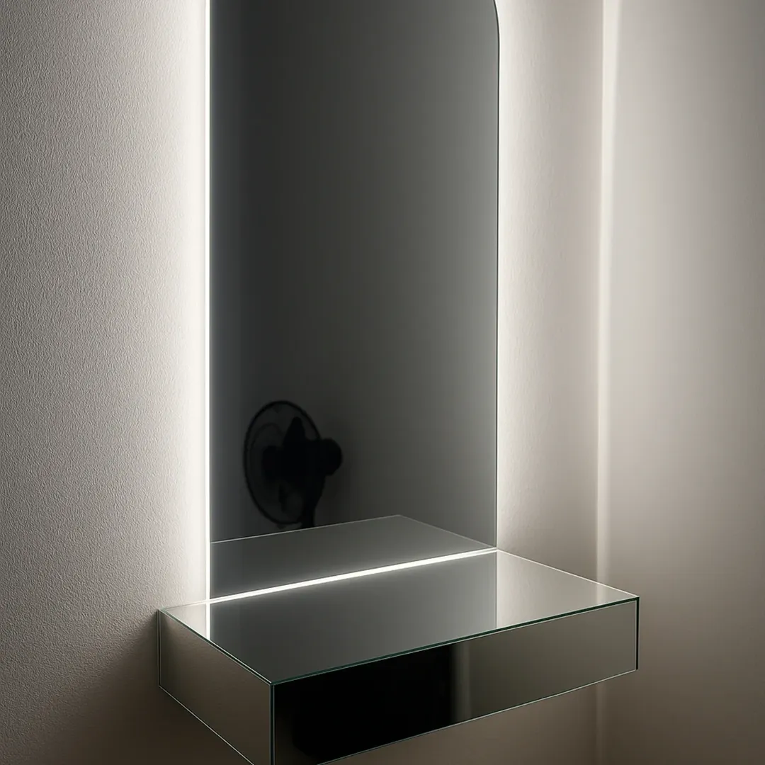 Modern minimalist mirror with illuminated edges